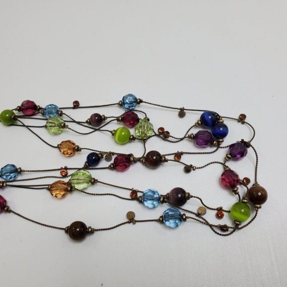 Rainbow Beaded Necklace Tigers Eye Multi Strand Go - Picture 6 of 7